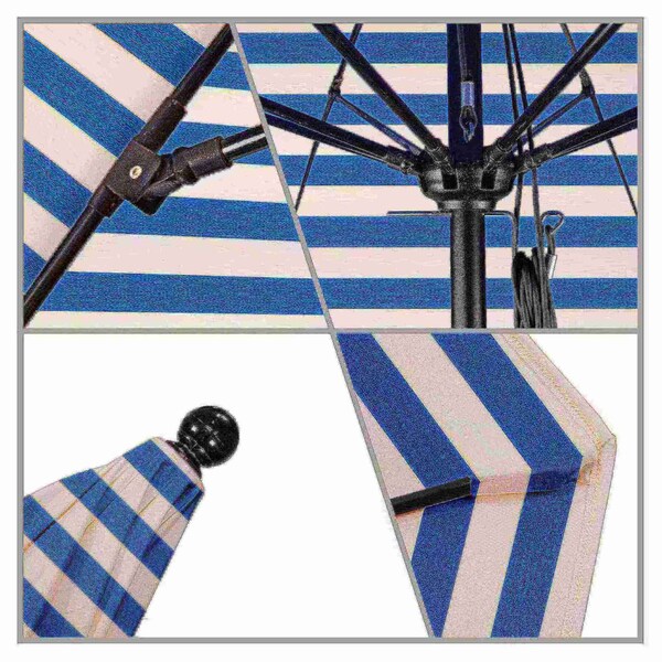 9' Black Aluminum Market Patio Umbrella, Sunbrella Cabana Regatta